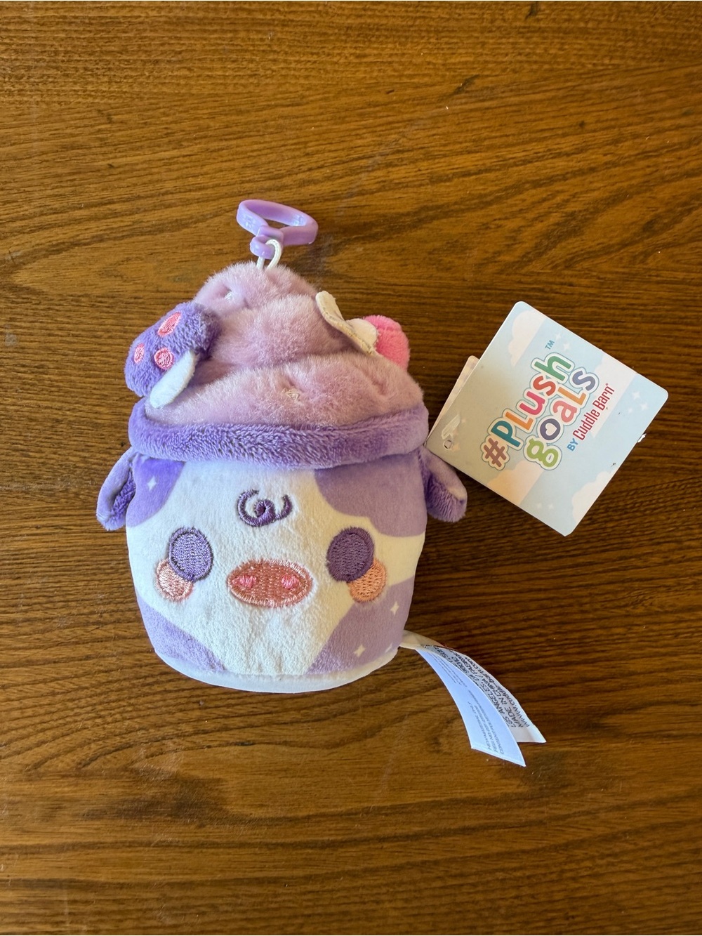 NWT Cuddle Barn Plushgōals Cow Witchy Brew Clip-On Plush Toy Purple Mini 6 in